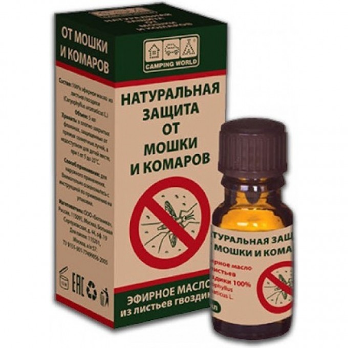 Натуральная защита от мошек и комаров CAMPING WORLD (масло гвоздики, 5 мл) 138249 Натуральная защита от мошек и комаров CAMPING WORLD (масло гвоздики, 5 мл) 138249